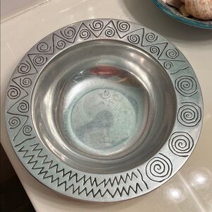 Decorative Silver Metal Bowl with Swirl Accent
